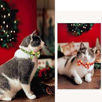 2 Pack Christmas Dear Santa & Cookie Mail Design Collars with Removable Bow Tie & Bell, Holiday Breakaway Safety Buckle Collar for Boys and Girls Kitties and Kitten(Red&Green) - color: Christmas Jolly