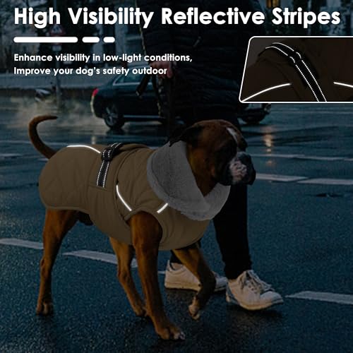 Dog Coat, Waterproof Dog Winter Jacket with Adjustable Buckle, Reflective Turtleneck Pet Snow Vest Warm Fleece Sweater for Small Medium Large Dogs - Khaki, 2XL - color: Khaki, size: XX-Large