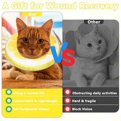 Cat Cone Collar Soft, Adjustable Cat Recovery Cone to Stop Licking, Cute Kitten Donut Collar After Surgery, Elizabethan Collars for Kittens, Lightweight Cats Neck Cones (Lemon, Large) - color: Lemon, size: Large