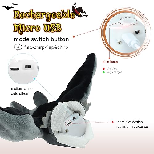 LEWISER Cat Toys, Flapping Wings Cute Bat, No Flying, Chirping Bird Interactive Catnip Toy for Kitten or Small Dogs, Touch Activated, Rechargeable - color: Flap Bat