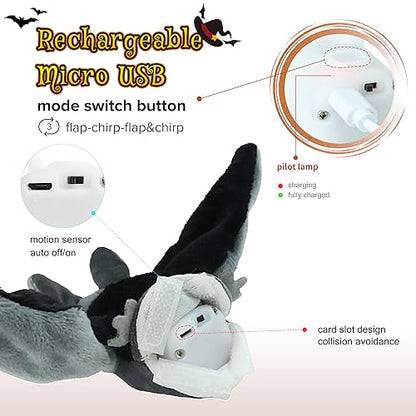 LEWISER Cat Toys, Flapping Wings Cute Bat, No Flying, Chirping Bird Interactive Catnip Toy for Kitten or Small Dogs, Touch Activated, Rechargeable - color: Flap Bat