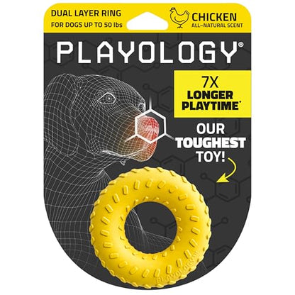 Playology Dog Toys | Dual Layer Ring Durable Dog Toy for Tough Chewers | Chicken Scented Medium Chew Toy for Dogs - size: Medium, style: Chicken