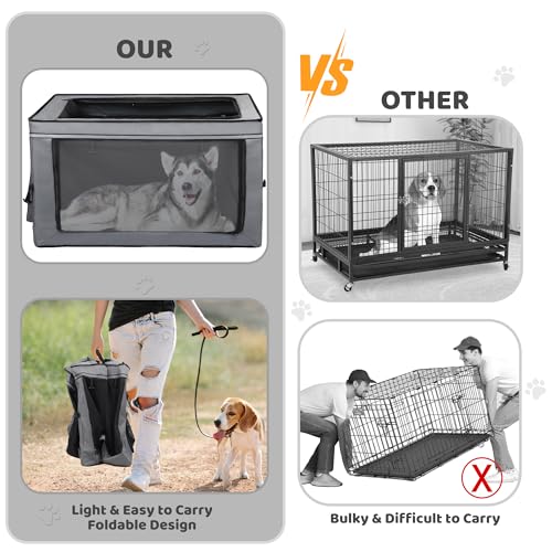 Portable Dog Crate Soft Dog Crate 22",30",36",42" Foldable Basic Dog Crates Easy Set-up, Light, Sturdy, Comfy，Collapsible Crate for Home and Travel (42Inch) - size: 42Inch