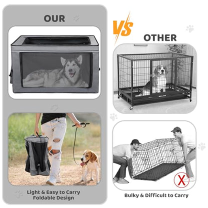 Portable Dog Crate Soft Dog Crate 22",30",36",42" Foldable Basic Dog Crates Easy Set-up, Light, Sturdy, Comfy，Collapsible Crate for Home and Travel (42Inch) - size: 42Inch