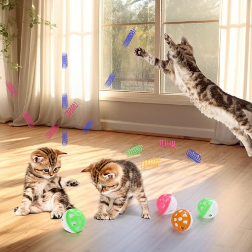 Palksky Ball Pit with 210 Toy Balls and 4 Spring Toys - Interactive Cat Toys for Bored Indoor Cats Self Play, Enrichment Toy for Fun and Exercise - style: Cat Toys ( without Ball Launcher )