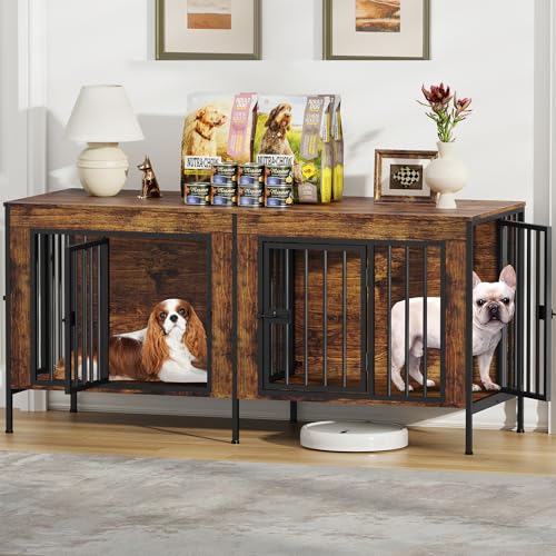 EasyCom Dog Crate Furniture for 1 or 2 Dogs, Heavy Duty Single/Double Dog Crates for Small/Medium/Large Dogs, Dog Kennel Furniture Indoor as TV Stand, Small Size 55.12" L(0-20 Pounds), Brown - color: Brown, size: 55.12"L x 20.47"W x 26.18"H