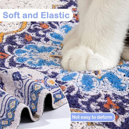 Glittme Cat Litter Mat with Non-Slip Bottom Litter Box Mat 40"x30" Litter Trapping Mat Easy to Clean Washable Cat Food Mat for Kitty,XL - color: Blue, size: 40"x30"
