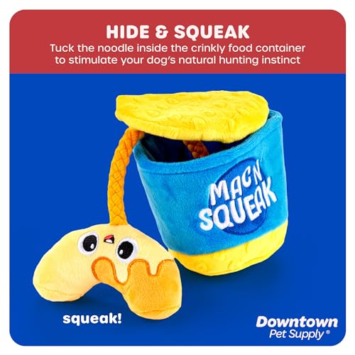 Downtown Pet Supply - Mac & Cheese Plush Squeaky Crinkle Rope Dog Toy - Durable for Small, Medium & Large Dogs - 1 Pack - style: Mac and Cheese