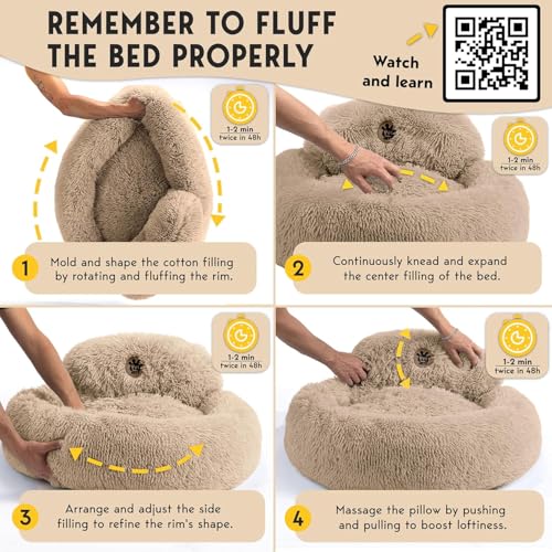 PetJett Large Dog Bed - 36'' Calming Donut Dog Beds, Anti-Slip & Washable Large Round Bed, Fluffy Faux Fur Pet Bed, Super Soft Anti-Anxiety Premium Comfort Bed, Fits Dogs up to 80 lbs - Beige - color: Beige, size: Large - 36”L x 36”W x 8”Th
