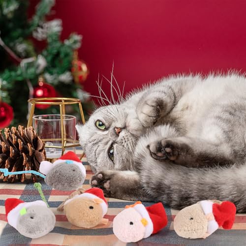 FOIMAS 6pcs Christmas Catnip Toys,Xmas Cat Toys Plush Mouse Interactive Chew Bite Toys for Cat Kitten Indoor - color: red xmas