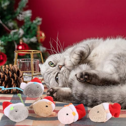FOIMAS 6pcs Christmas Catnip Toys,Xmas Cat Toys Plush Mouse Interactive Chew Bite Toys for Cat Kitten Indoor - color: red xmas