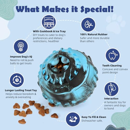 4-IN-1 Dog Toys - Frozen Dog Treat to Keep Them Busy, Treats Puzzle Ball Toy, Interactive Treat Dispensing Dog Toy, Durable Rubber Chew Toys, DIY Freezable Fillable Treat Toy, Mental Enrichment Toys - color: Blue