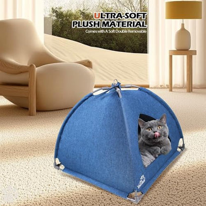 Winsterch Cat Bed Cave for Indoor Cats,Small Pet Tent Cave for Cats Kitten Small Dogs,Warming Cat House with Removable Washable Cushion (18.5'' x 18.5'' x 15.8'',Blue) - color: W-Blue
