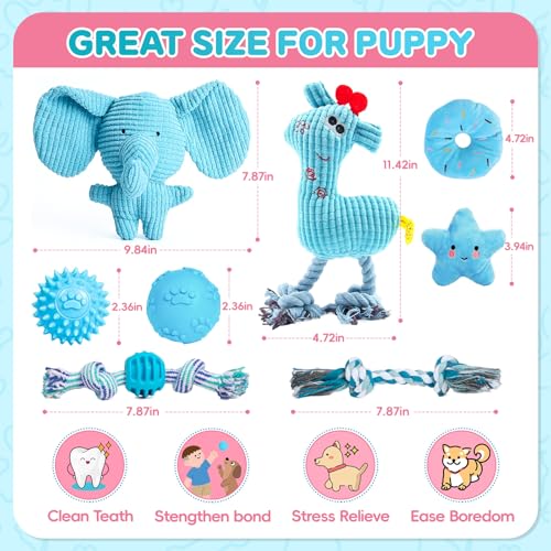 8 Pack Luxury Puppy Toys for Teething Small Dogs, Puppy Chew Toys with Squeaky Dog Toys, Balls and Rope Dog Chew Toys, Dog Toys to Keep Them Busy (Blue, 8-Pack) - color: Blue, 8-pack
