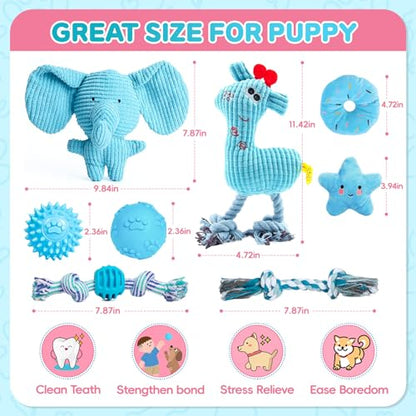 8 Pack Luxury Puppy Toys for Teething Small Dogs, Puppy Chew Toys with Squeaky Dog Toys, Balls and Rope Dog Chew Toys, Dog Toys to Keep Them Busy (Blue, 8-Pack) - color: Blue, 8-pack