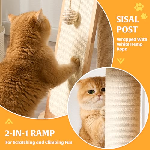 HITTITE Solid Wood Cat Tree Tower, Cat Scratching Post with Bed, 27" Small Flower Cat Tree, Compact Cat Tower with Scratching Pad and Cat Bed, Mushroom Modern Cat Tower for Indoor Cats Large Adult. - color: Flower Cat Bed