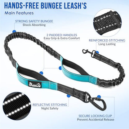 SlowTon Hands Free Dog Leash - with Removable Zipper Pouch, Shock Absorbing Bungee, Dual Handle & Reflective Stitches, Wide Padded Adjustable Waist Leash for Dogs Walking Running (L, for 1 Dog) - size: Large for 25 - 80 lbs