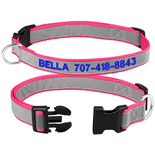 Reflective Personalized Dog Collars - Custom Dog Collar Embroidered with Name and Phone Number for Boy and Girl Dogs,Adjustable for Puppy Small Medium Large Dogs - color: Polyester