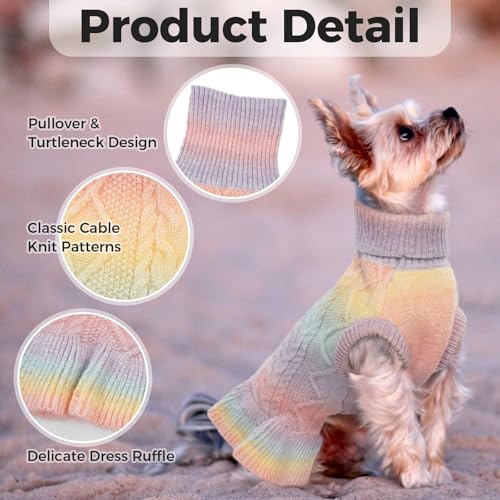 Lelepet Dog Sweater Turtleneck Knitwear Sweatshirt Cable Knit Warm Dress for Small Medium Large Dogs Puppy Fall Sweater, Pitbull, Lab, XL - color: Rainbow, size: XL