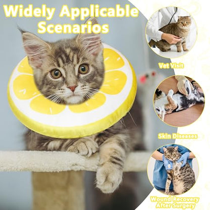 Cat Cone Collar Soft, Adjustable Cat Recovery Cone to Stop Licking, Cute Kitten Donut Collar After Surgery, Elizabethan Collars for Kittens, Lightweight Cats Neck Cones (Lemon, Small) - color: Lemon, size: Small