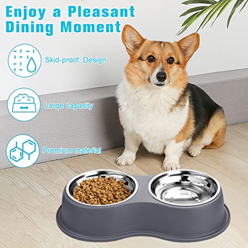 Epetslove Dog Bowl Double Dog Water and Food Bowl Stainless Steel Bowls with Non-Slip Resin Station, Pet Feeder Bowls for Puppy Medium Dogs Cats - color: 4.Grey, size: Medium-18oz