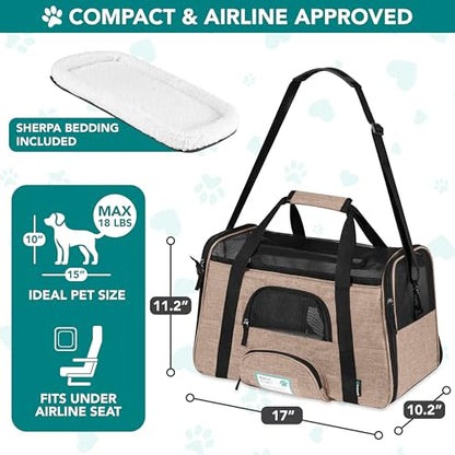 PetAmi Airline Approved Pet Carrier for Cats & Small Dogs, Soft Sided TSA Travel Carrier Bag with Sherpa Bed, Breathable Mesh Ventilation, Collapsible Bowl, Up to 18 lbs, Small Heather Taupe - color: Heather Taupe, size: Small - 17"L x 10.2"W x 11.2"H