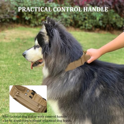 Tactical Dog Collar with Handle, Military Adjustable Heavy Duty Metal Buckle Dog Collars Soft Nylon Training Collar for Medium Large Dogs (Brown, Medium) - color: Brown-HD, size: M