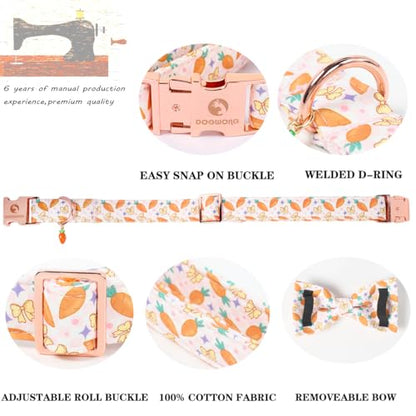 DOGWONG Easer Dog Collar with Bow,Pink Easter Dog Collar, Adjustable Durable Soft Carrot Easter Dog Collars for Male Female Puppy,S - color: C-Carrot bow, size: S