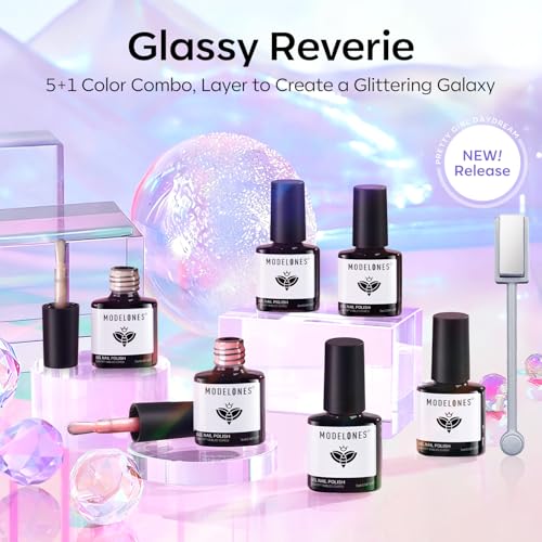 modelones Cat Eye Gel Nail Polish, 6 Colors Jelly Neon Set with Magnet Sparkle Galaxy Series Nail Gel Polish Kit Soak Off Led Nail Art Manicure Salon DIY Gifts - color: A-1 Glassy Reverie