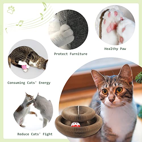 SENCONE Organlada Cat Scratcher Cardboard with Bell-Ball, Foldable Slinky Cat Scratch Pad, A Magic Organ Cat Butler Toy for Cat Scratching, 1pcs
