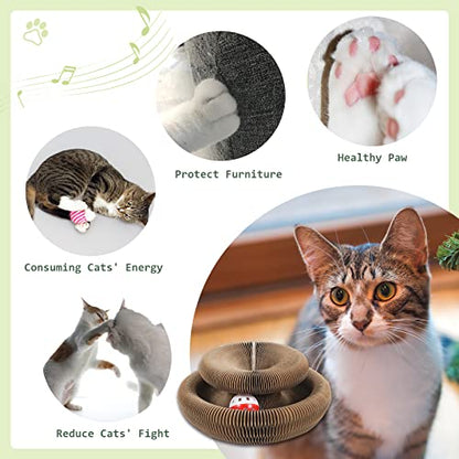 SENCONE Organlada Cat Scratcher Cardboard with Bell-Ball, Foldable Slinky Cat Scratch Pad, A Magic Organ Cat Butler Toy for Cat Scratching, 1pcs