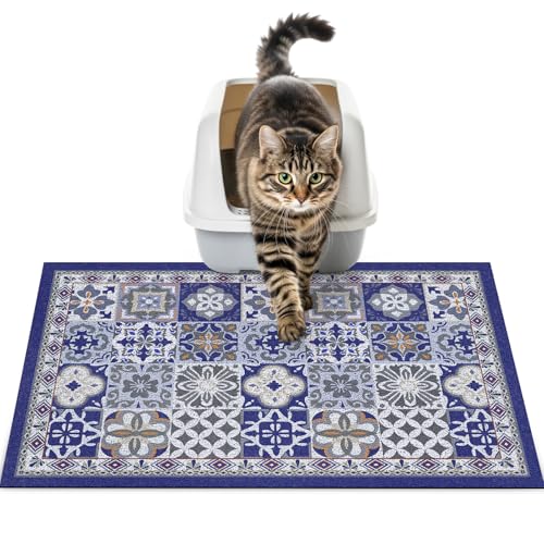 Cat Litter Mat Trapping Rug 24"x15",Litter Box Mat for Floor, Non-Slip Waterproof Backing, Soft Mesh Easy to Clean Pet Mat for Cat, Blue - color: Blue, size: 24"X15"
