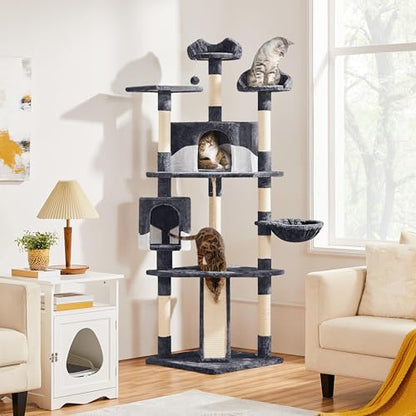 Yaheetech 79in Multi-Level Cat Trees Indoor Cat Tower with Sisal-Covered Scratching Posts, Plush Perches and Condo for Kittens, Cats and Pets - Dark Gray and White - color: Dark Gray and White