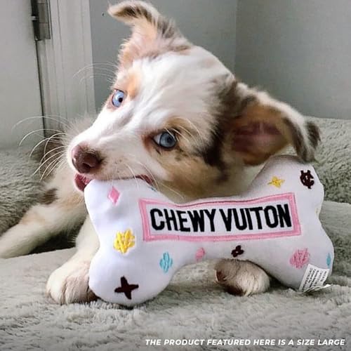 Haute Diggity Dog Chewy Vuiton Bone Plush Squeaky Dog Toy, Soft Durable Designer-Inspired Stuffed Puppy Chew Toys for Small & Medium Dogs, Machine-Washable (White) Large - color: White Bone, size: Large