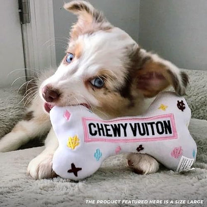 Haute Diggity Dog Chewy Vuiton Bone Plush Squeaky Dog Toy, Soft Durable Designer-Inspired Stuffed Puppy Chew Toys for Small & Medium Dogs, Machine-Washable (White) Large - color: White Bone, size: Large