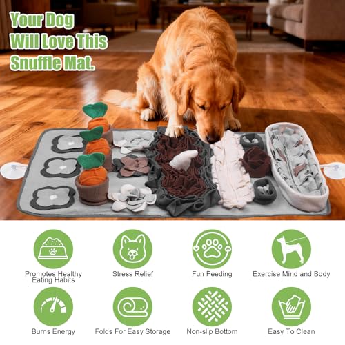 Snuffle Mat for Dogs Large Breed - 32'' X 20'' Washable Durable Sniff Mat for Slow Feeding Training, Enrichment Puzzle Toy for Mental Stimulation & Stress Relief - color: Gray-Black