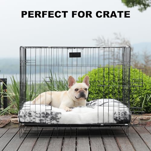 Bedfolks Plush Waterproof Dog Crate Bed - Removable Washable Cover, Faux Fur, 29"x21", Black-White Cowhide - color: Black-white cowhide, size: Medium(29x21'')