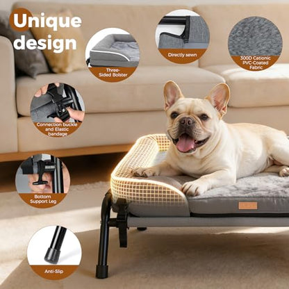 Outdoor Elevated Dog Beds for Small Dogs, Portable Indoor & Outdoor Cooling Raised Cot Pet Hammock Bed with Skid-Resistant Feet, Frame with Breathable Mesh - size: 31.7"L x 26.4"W x 8.7"Th