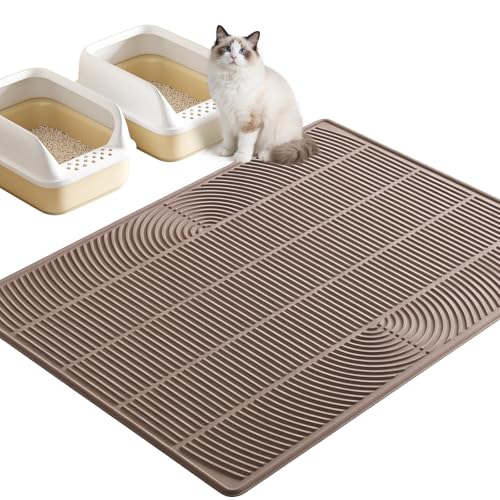 TRZZ XXL Extra Large Cat Litter Mat, Silicone Litter Box Mat for Floor, Waterproof & Non-Slip, Easy to Clean, Cat Litter Trapping Mat & Kitty Litter Catcher for Scatter Control (Brown) - color: Brown