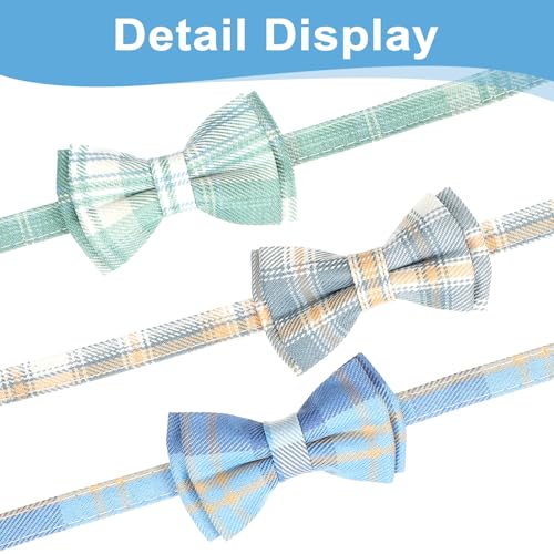 3pcs Bow Tie Cat Collar with Bells, Breakaway Bowtie Plaid Cat Collar, Soft Adjustable Bow Cats Collars for Kitten Puppy and Small Pets - color: green
