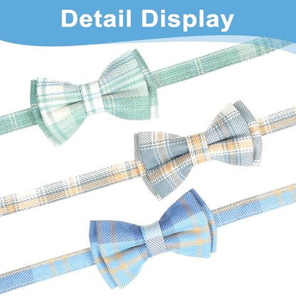 3pcs Bow Tie Cat Collar with Bells, Breakaway Bowtie Plaid Cat Collar, Soft Adjustable Bow Cats Collars for Kitten Puppy and Small Pets - color: green