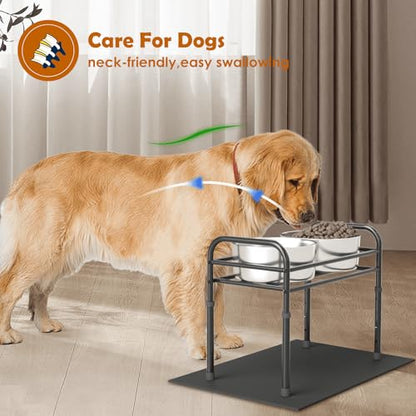 ADENGL Raised Dog Bowl Stand for XLarge & Large Dogs,Table Steel Frame Elevated Dog Bowls Stand with Mat,Non-Slip No Spill,Adjusts to 4 Heights 8.7-13.4", Holds 6-8.7" Diameter Bowl(Bowl Not Included) - color: Black (Bowls Not Included), size: Height:8.7"