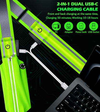Ylzzrs LED Belt Reflective Sash for Walking at Night,High Visibility Adjustable Night Running Safety Gear,Light Up Running Belt Reflective Gear with Phone Bag/Armband for Runners Walkers Men Women - color: Green