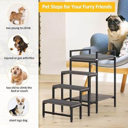 Dog Window Perch Dog Steps for High Beds and Couch, 22''H Non-Slip Stairs for Small Medium Cats, 4 Steps Pet Bunk Bed with Stair, Sturdy Frame
