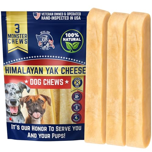 Devil Dog Pet Co. Himalayan Yak Cheese Dog Chews for Large and Giant Breeds & Aggressive Chewers - Long Lasting, Rawhide Free, High Protein - Cleaner Teeth, Anxiety & Boredom Relief - 3 Pack - style: Monster - 3 Pack