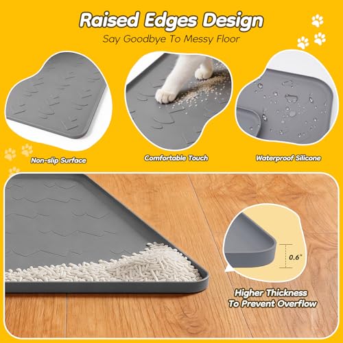 Large Cat Litter Mat, 34" x 22" Cat Litter Box Mat, Silicone Litter Trapping Mat, Soft on Kitty Paws & Easy to Clean for Floor, Waterproof/Urineproof Litter Pad for Indoor Cats - size: 34" × 22"