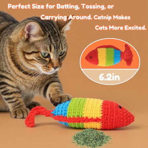 Catnip Fish Toy - Hand-Crocheted with Real Catnip & Bell, Interactive Kicker Toy for Cats Kitten, Soft & Safe for Biting - color: Colorful fish