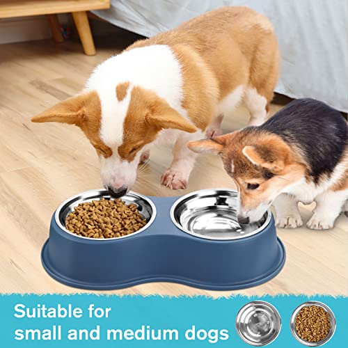 Epetslove Dog Bowls Double Dog Water and Food Bowls Stainless Steel Bowls with Non-Slip Resin Station, Pet Feeder Bowls for Puppy Medium Dogs Cats - color: 5.Blue, size: Medium-18oz