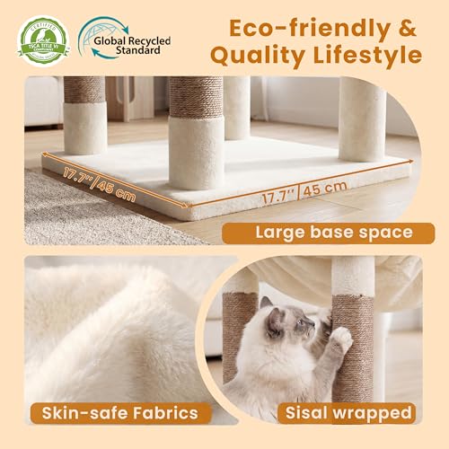 Heybly Cat Tree, 56-Inch Multi-Level Easy Climb Tower for Large Cats, Cat Furniture with 2 Perches, Cozy Hammock, Spacious Condo & Cat Basket, Durable Sisal Scratching Posts, Beige HCT028MJ - color: Beige