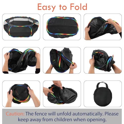 Pawaboo Small Animals Playpen, Waterproof Small Pet Cage Tent with Zippered Cover, Portable Outdoor Yard Fence with 3 Metal Rod for Chick/Kitten/Puppy/Guinea Pig/Rabbits/Hamster, Black + Rainbow - color: N-Black + Rainbow